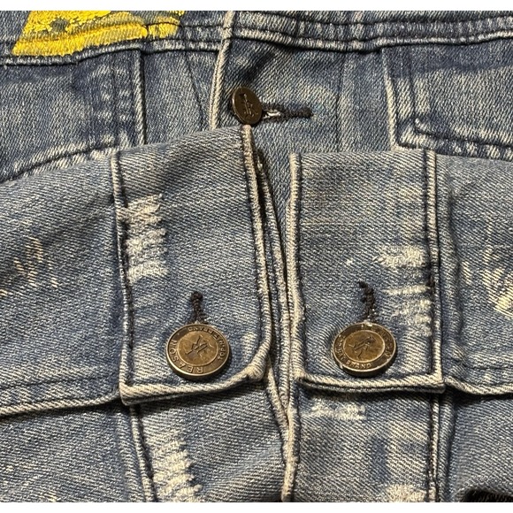 Reason Fearless Buffalo Patch Distressed Denim Trucker Jacket Paint Splatter S - Picture 6 of 9
